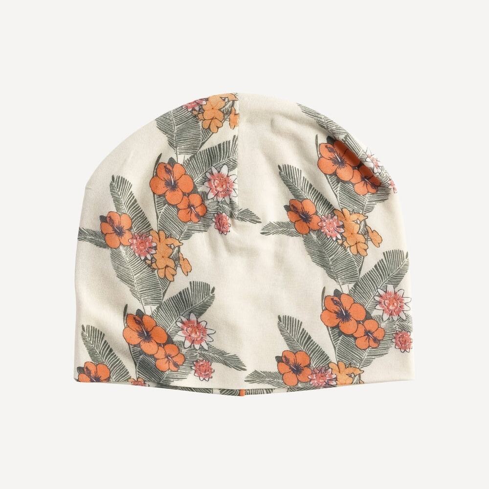 NWT Kate Quinn Tropical Floral Organic Cotton Slouchy Beanie Hat M Medium